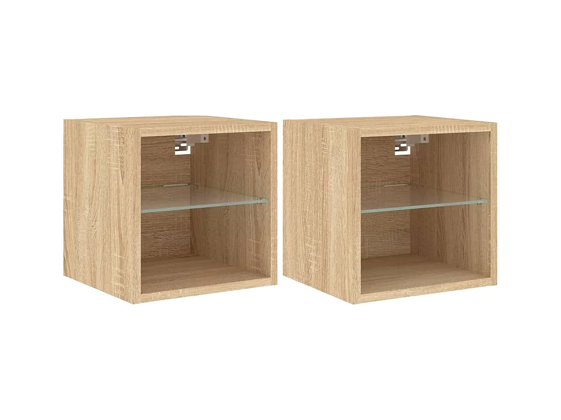 Mobile TV da parete scaffale multimediale credenza TV sala da pranzo soggiorno camera da letto luci LED 2 pezzi rovere Sonoma 30 x 28,5 x 30 cm marrone 02_0029170