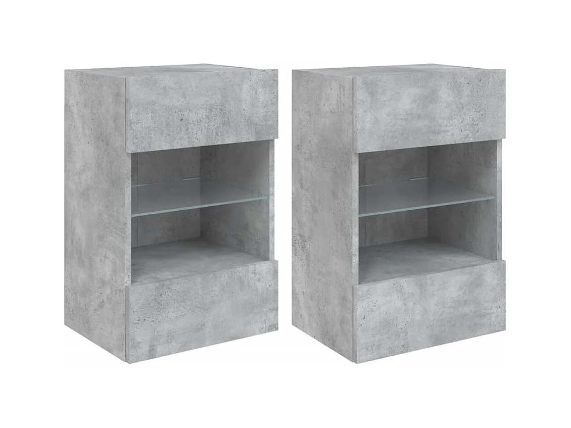 Mueble de TV de pared estante multimedia aparador de televisión TV comedor salón dormitorio y luces LED 2 piezas 40 x 30 x 60,5 cm gris 02_0029129