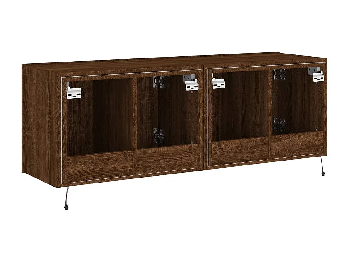 Mueble de TV de pared estante multimedia aparador de televisión TV comedor salón dormitorio luces LED 2 piezas roble 60 x 35 x 41 cm marrón 02_0029167