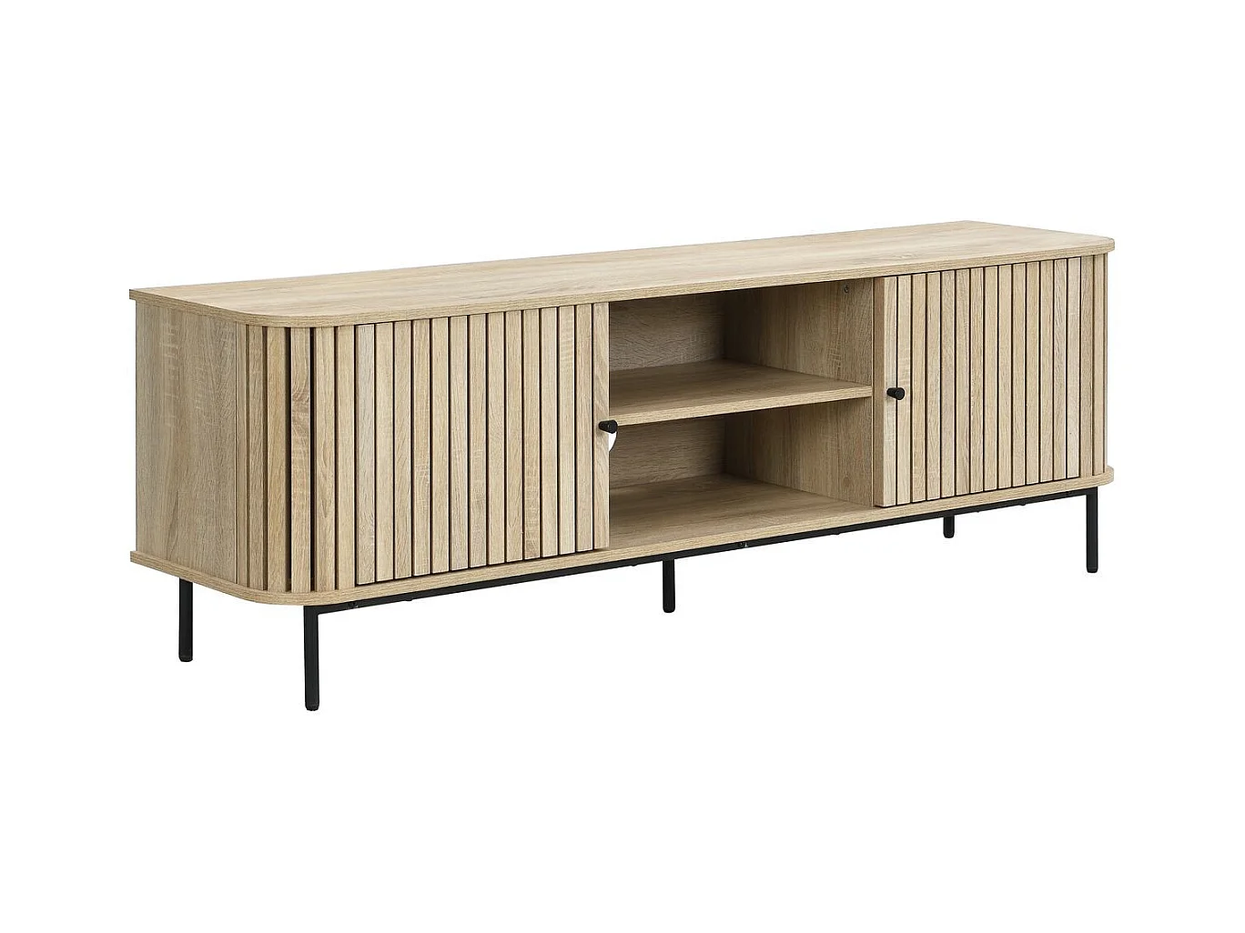 Meuble TV 2 portes rainurées couleur chêne L160xH55 cm - Solna