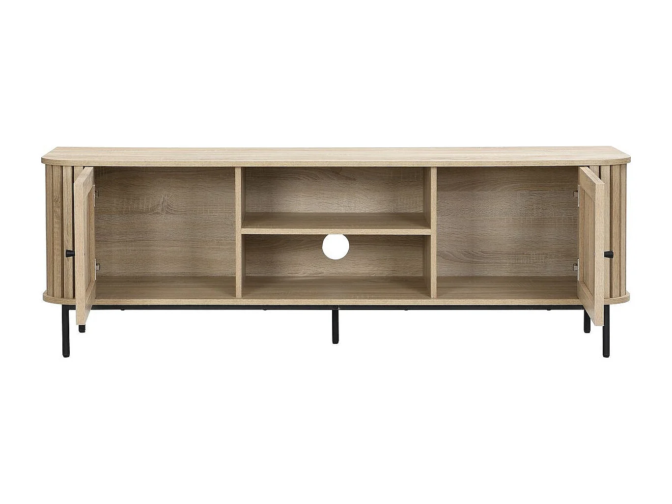 Meuble TV 2 portes rainurées couleur chêne L160xH55 cm - Solna