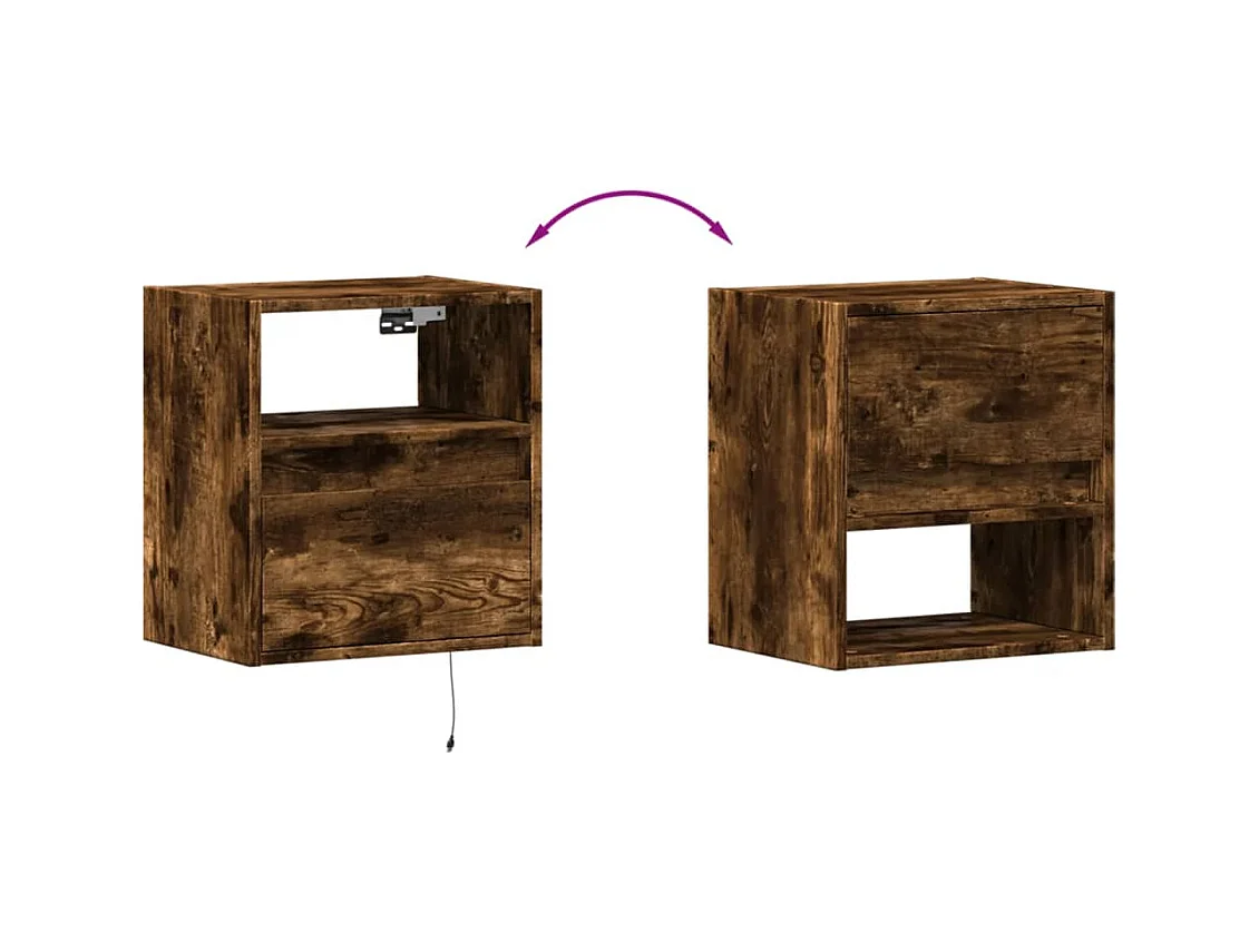 Mueble de TV de pared estante multimedia aparador de televisión TV comedor salón dormitorio y luces LED 2 piezas roble ahumado 41 x 31 x 45 cm marrón 02_0029121