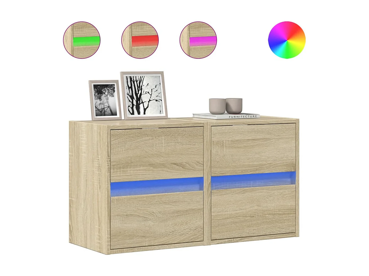 Mobile TV da parete scaffale multimediale credenza TV sala da pranzo soggiorno camera da letto luci LED 2 pezzi rovere Sonoma 41 x 31 x 45 cm marrone 02_0029176