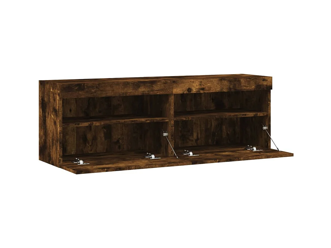 Mueble de TV de pared estante multimedia aparador de televisión TV comedor salón dormitorio y luces LED 2 piezas roble ahumado 60 x 30 x 40 cm marrón 02_0029142