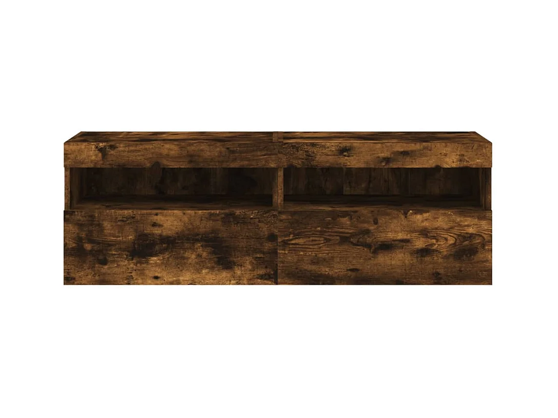 Mueble de TV de pared estante multimedia aparador de televisión TV comedor salón dormitorio y luces LED 2 piezas roble ahumado 60 x 30 x 40 cm marrón 02_0029142