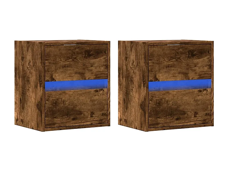 Mueble de TV de pared estante multimedia aparador de televisión TV comedor salón dormitorio y luces LED 2 piezas roble ahumado 41 x 31 x 45 cm marrón 02_0029122