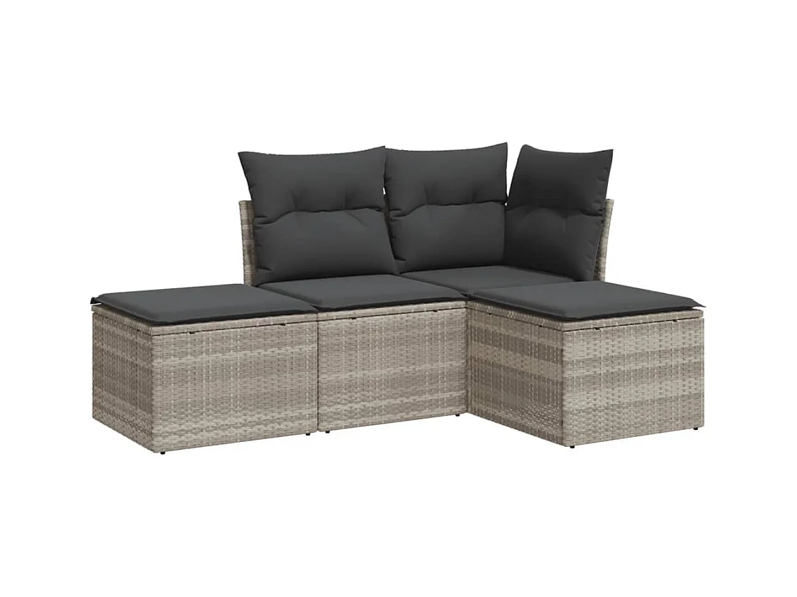 Salon de jardin 4 pcs avec coussins gris clair résine tressée