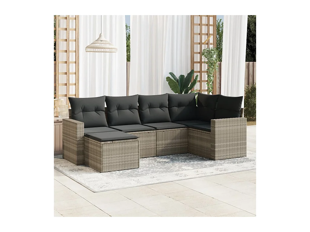 Salon de jardin 6 pcs avec coussins gris clair résine tressée