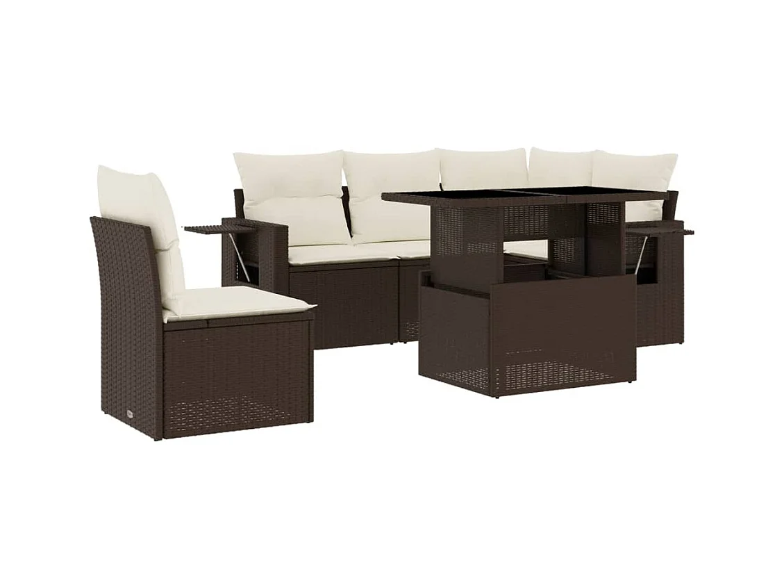Salon de jardin avec coussins 6 pcs marron résine tressée