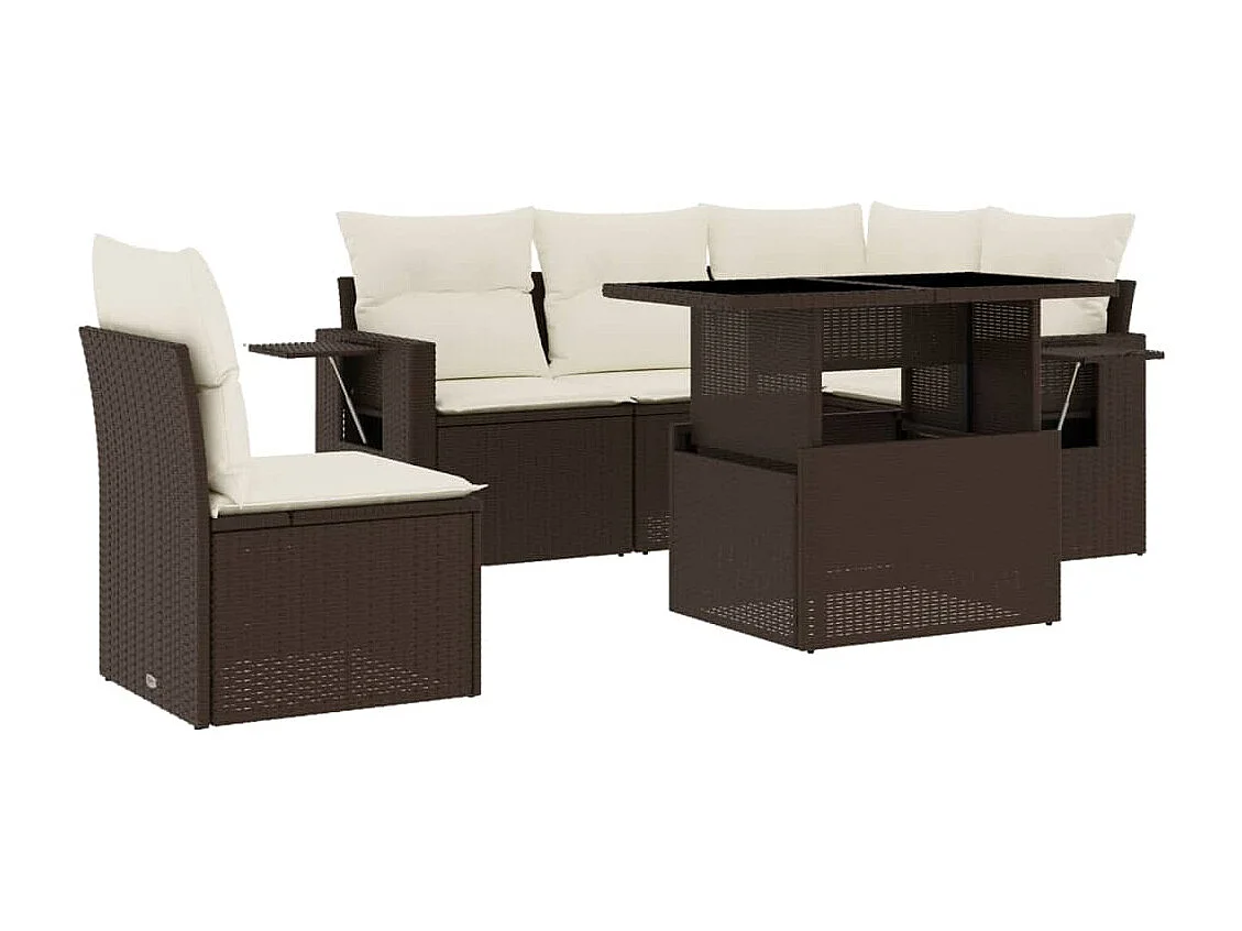 Salon de jardin avec coussins 6 pcs marron résine tressée