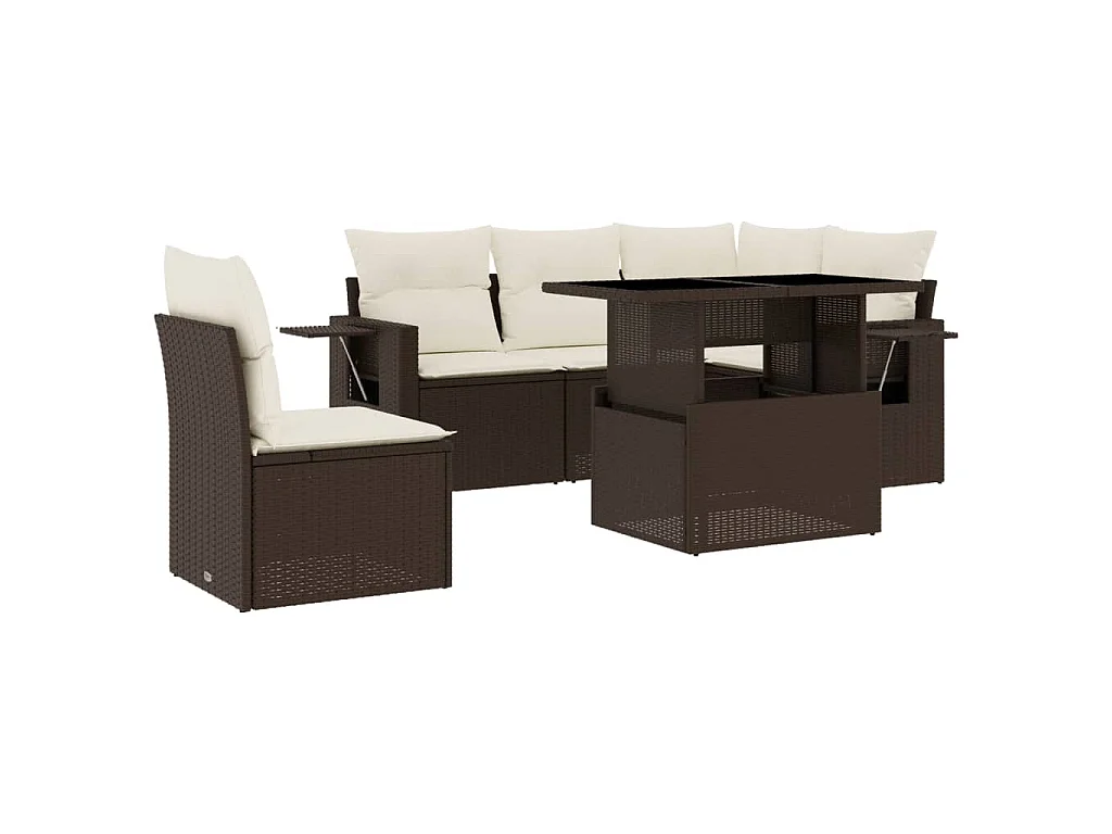 6-tlg. Garten-Sofagarnitur mit Kissen Braun Poly Rattan