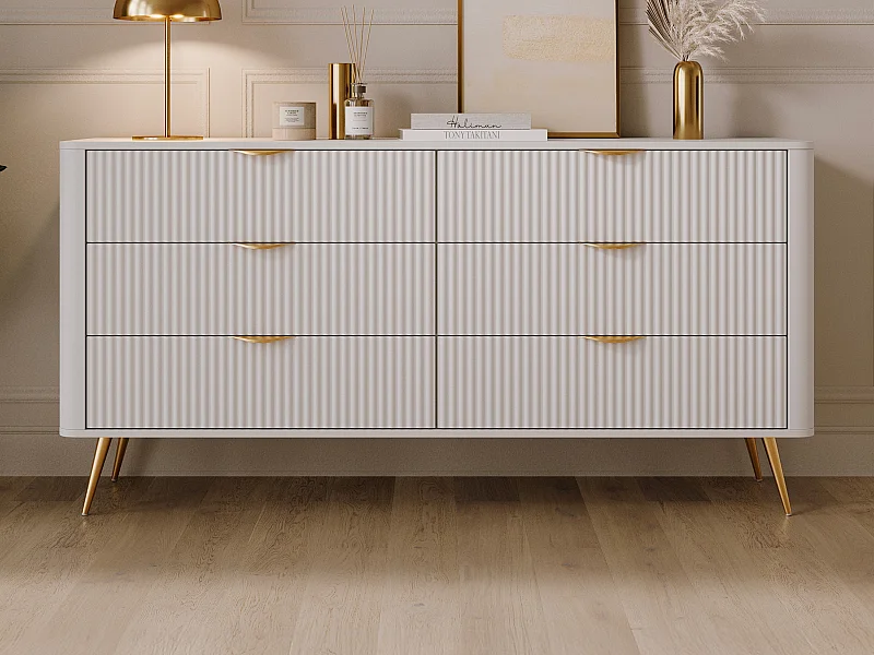 Cómoda 6 gavetas - Branco e dourado - ELONARIA de Pascal Morabito