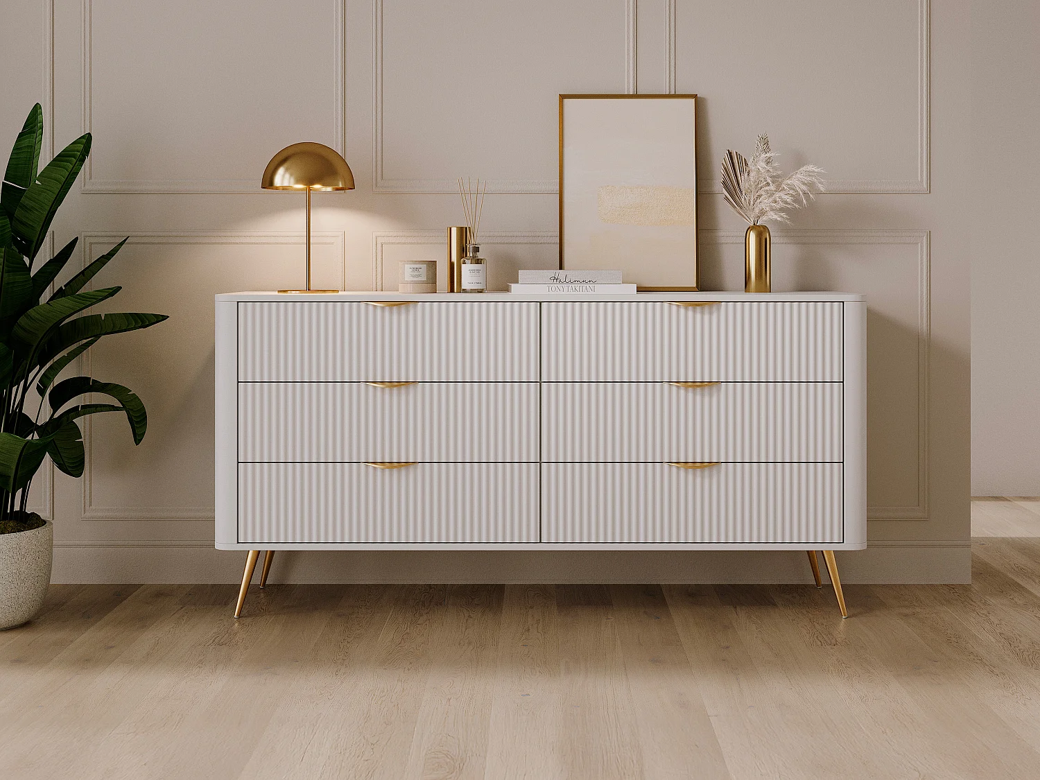 Commode 6 tiroirs - Blanc et doré - ELONARIA de Pascal Morabito