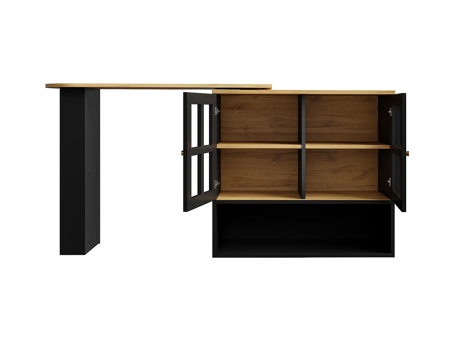 Meuble de bar rotatif - Table de bar extensible avec 2 portes et 3 étagères réglables - rangement ouvert - noir