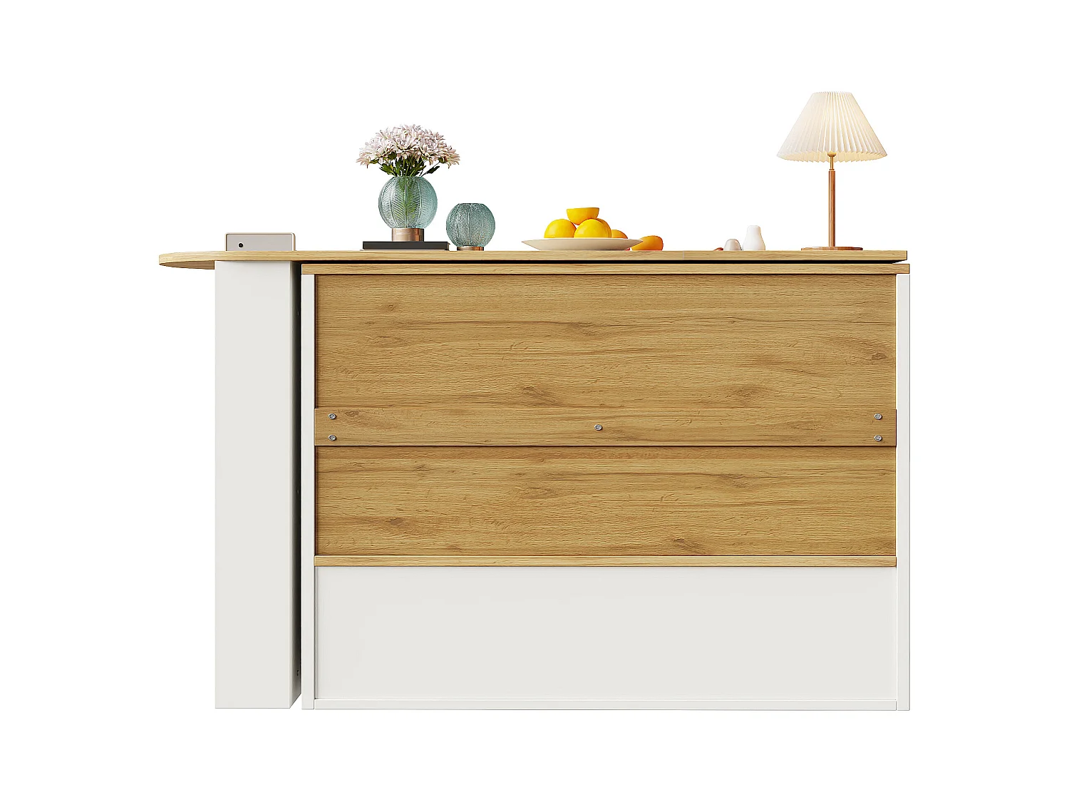 Meuble de bar rotatif - Table de bar extensible avec 2 portes et 3 étagères réglables - rangement ouvert - blanc