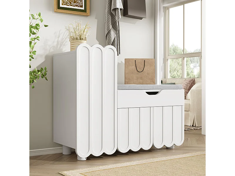 Zapatero blanco - Zapatero con 1 cajón y 3 puertas - para recibidor y dormitorio