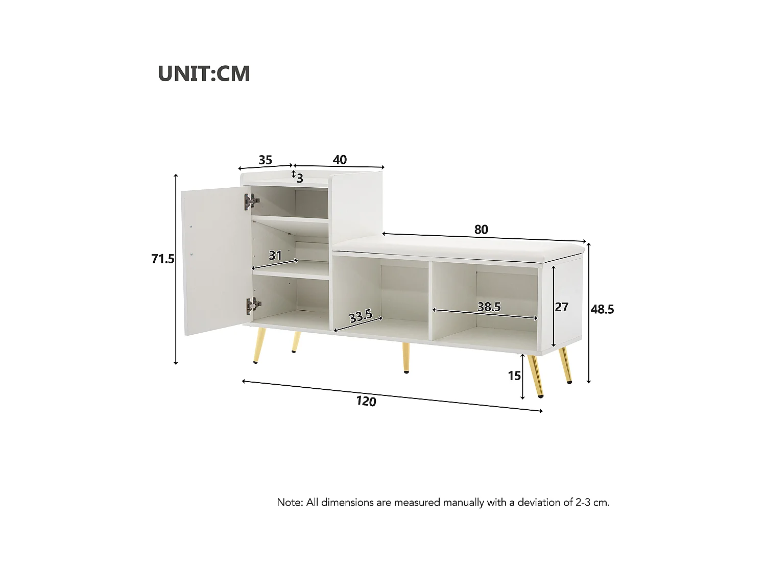 Scarpiera bianca - Scarpiera con 1 anta e seduta - spazio aperto - per soggiorno e camera da letto
