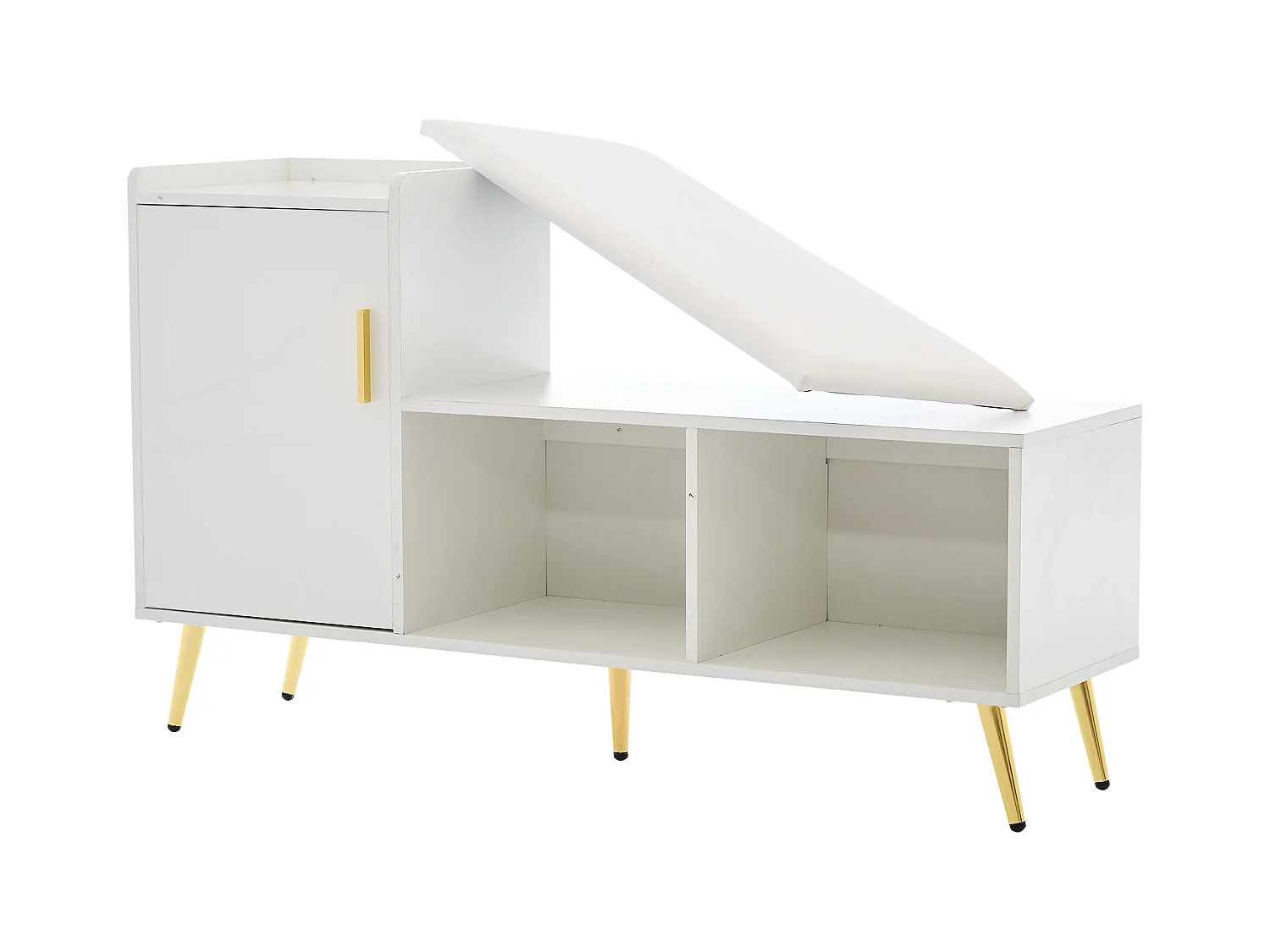 Weißer Schuhschrank - Schuhschrank mit 1 Tür und Sitz - offener Stauraum - für wohnzimmer und schlafzimmer