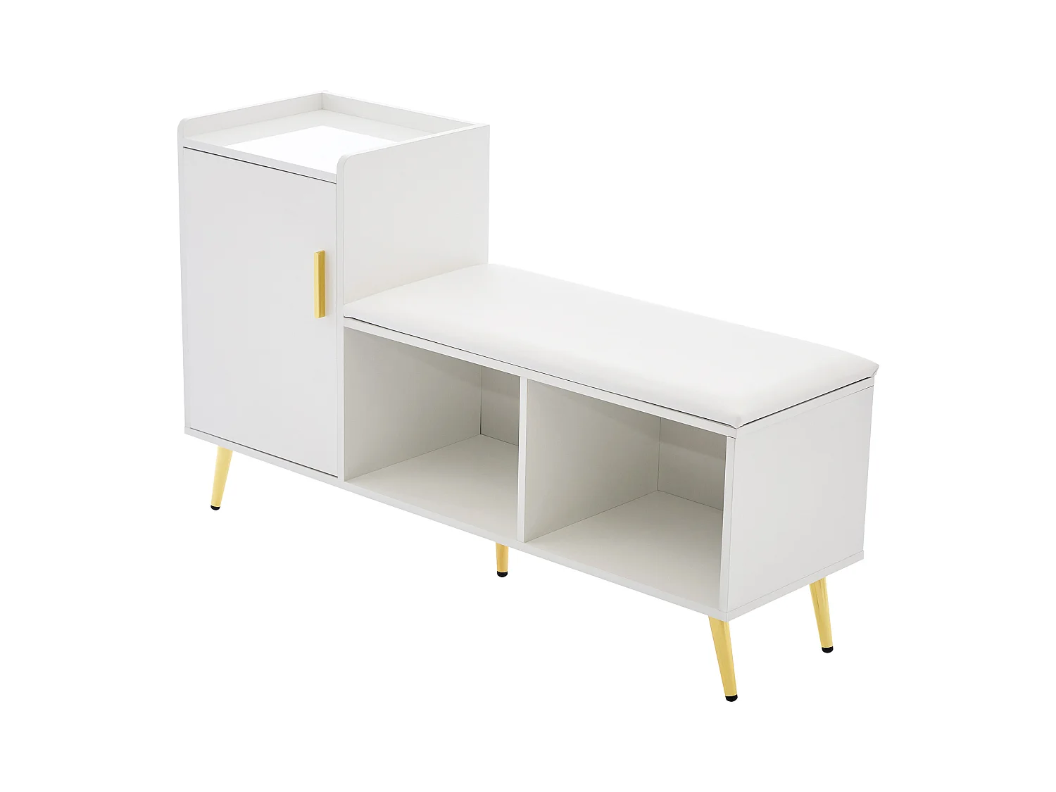 Weißer Schuhschrank - Schuhschrank mit 1 Tür und Sitz - offener Stauraum - für wohnzimmer und schlafzimmer