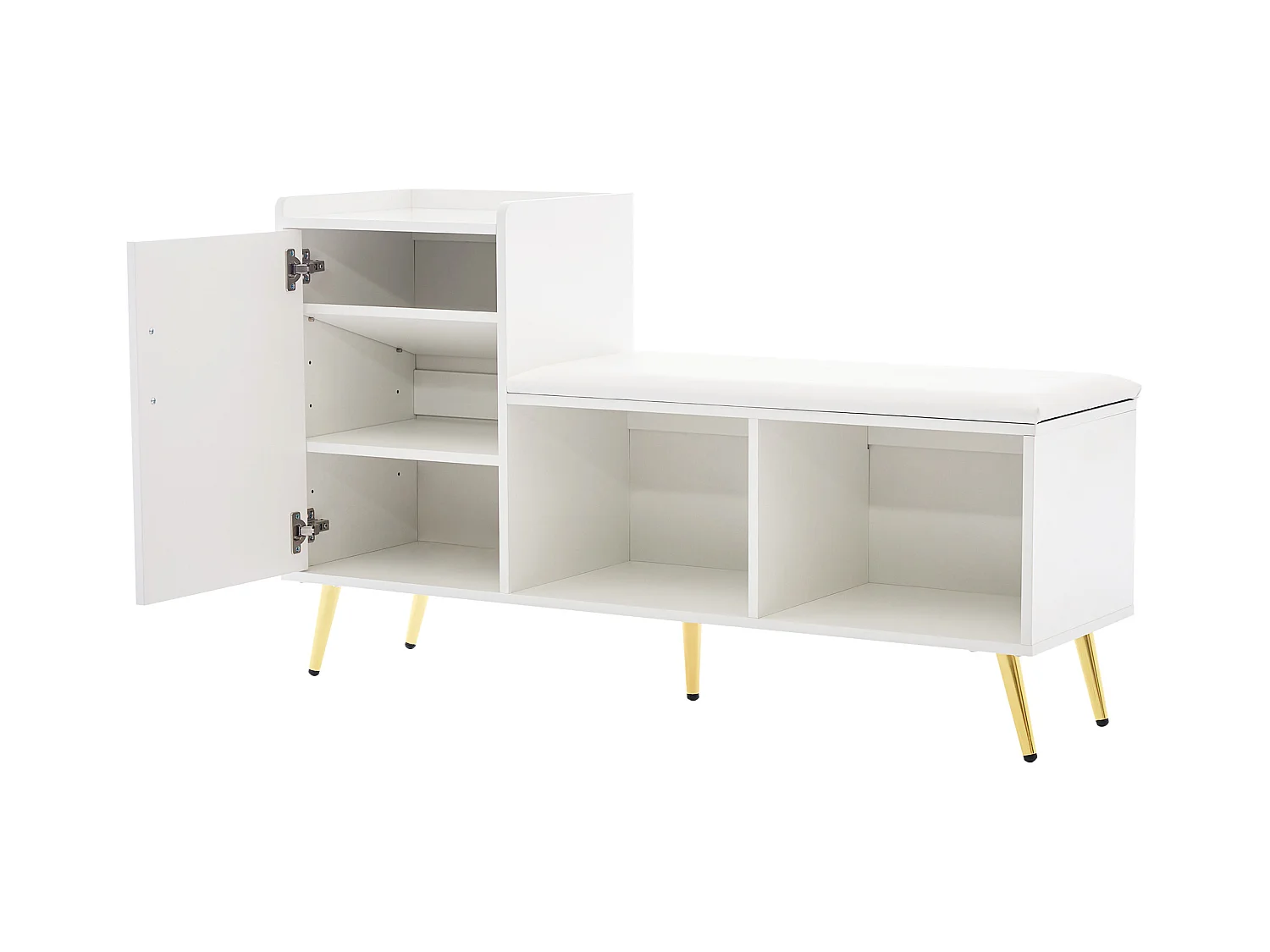 Weißer Schuhschrank - Schuhschrank mit 1 Tür und Sitz - offener Stauraum - für wohnzimmer und schlafzimmer