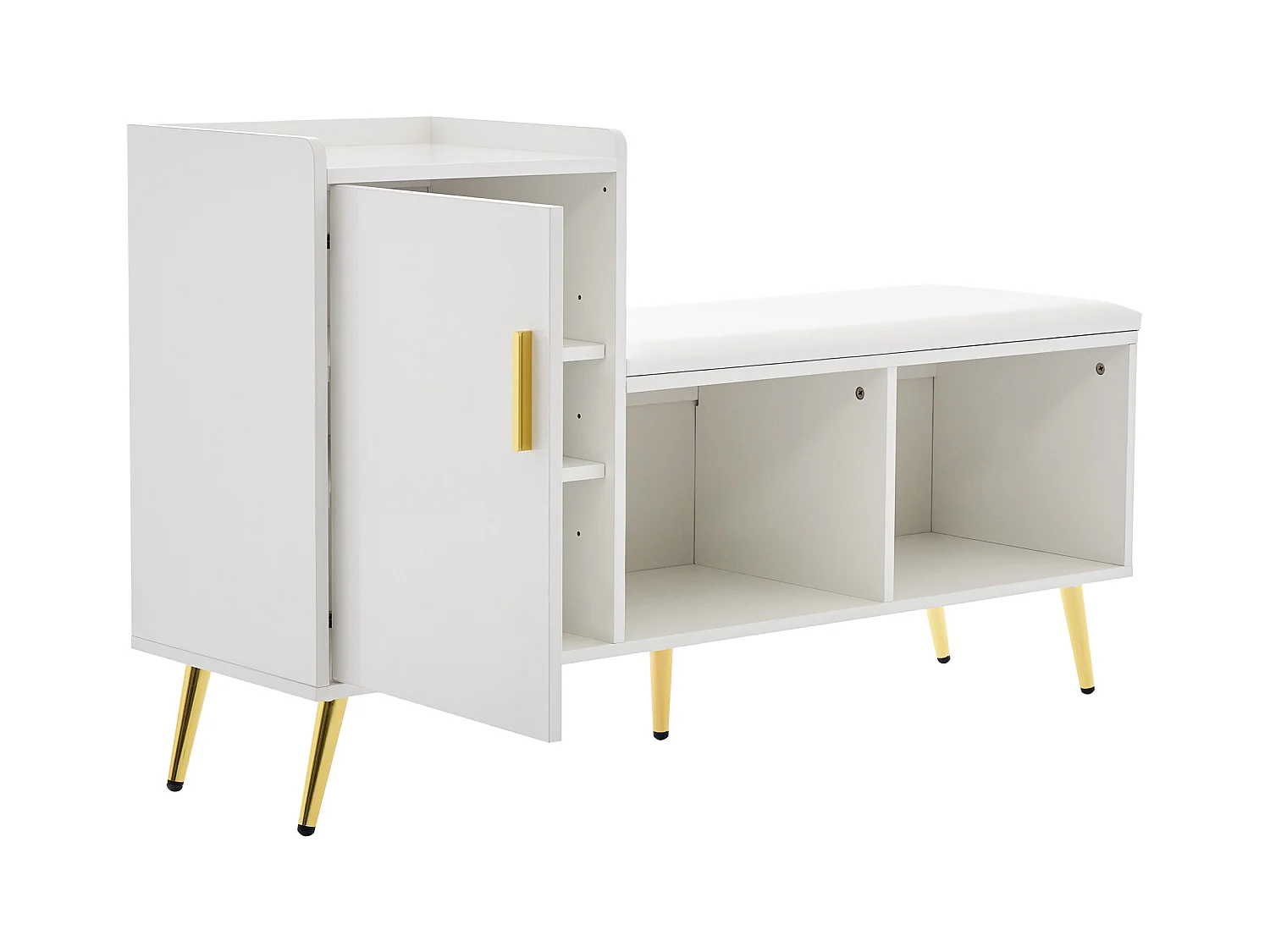 Weißer Schuhschrank - Schuhschrank mit 1 Tür und Sitz - offener Stauraum - für wohnzimmer und schlafzimmer