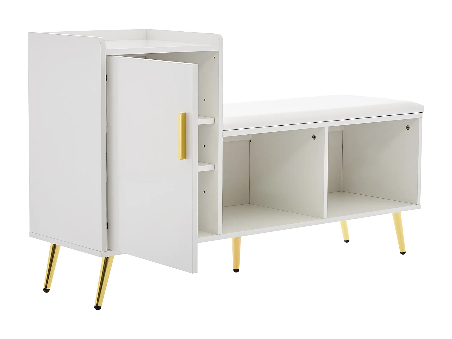 Meuble à chaussures blanc - Meuble à chaussures avec 1 porte et siège - rangement ouvert - pour salon et chambre