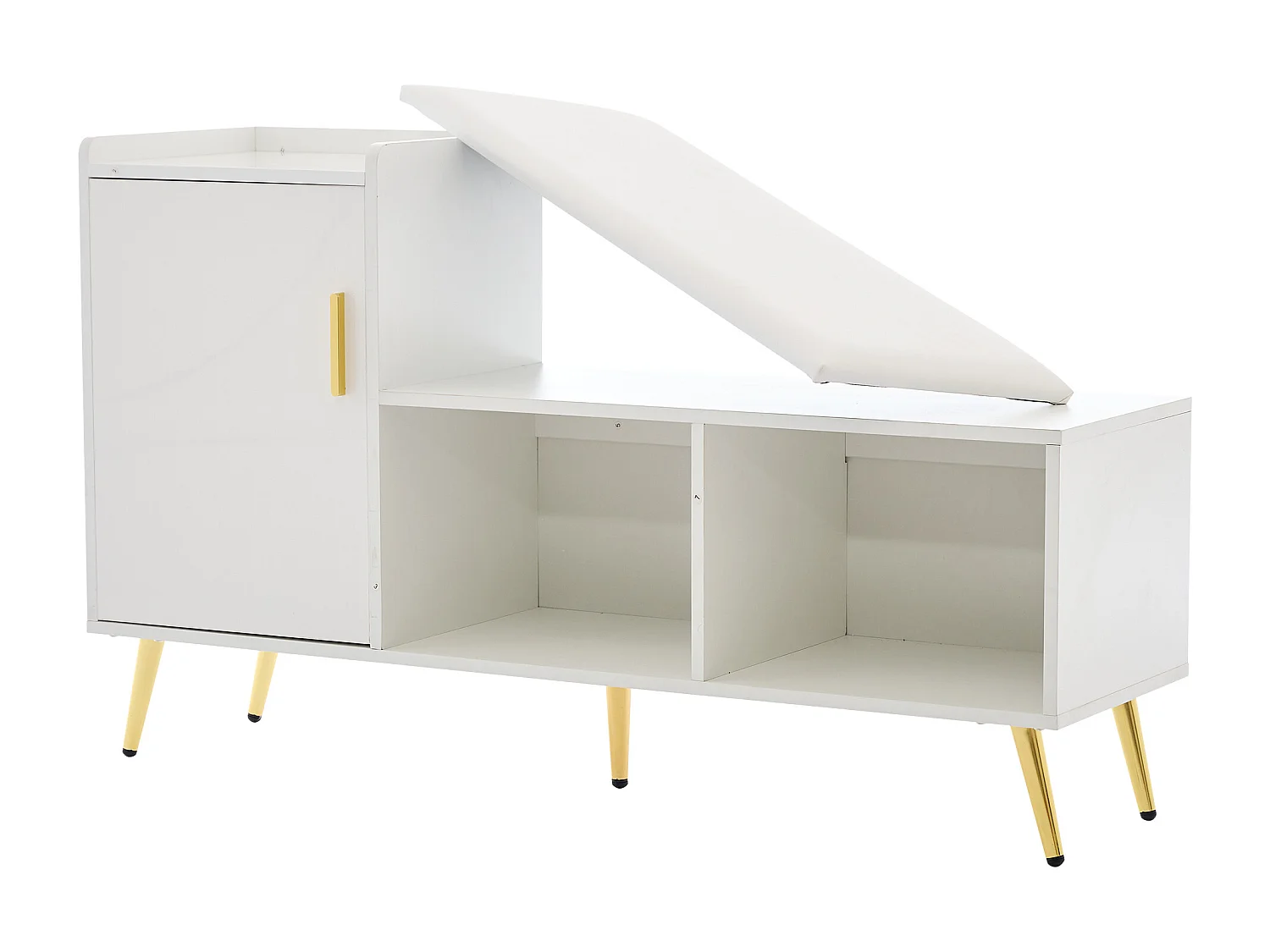 Meuble à chaussures blanc - Meuble à chaussures avec 1 porte et siège - rangement ouvert - pour salon et chambre