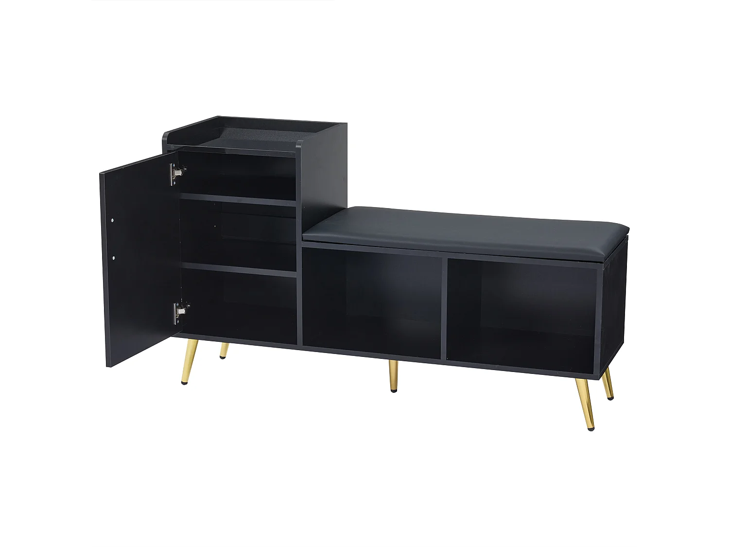 Meuble à chaussures noir - Meuble à chaussures avec 1 porte et siège - rangement ouvert - pour salon et chambre