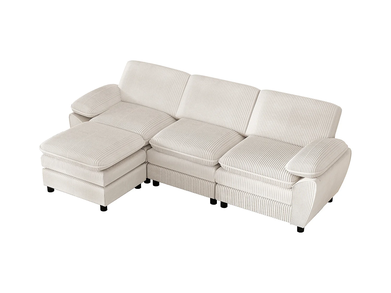 Canapé d'angle droit - Canapé avec coussins de dossier et repose-pieds amovible - beige