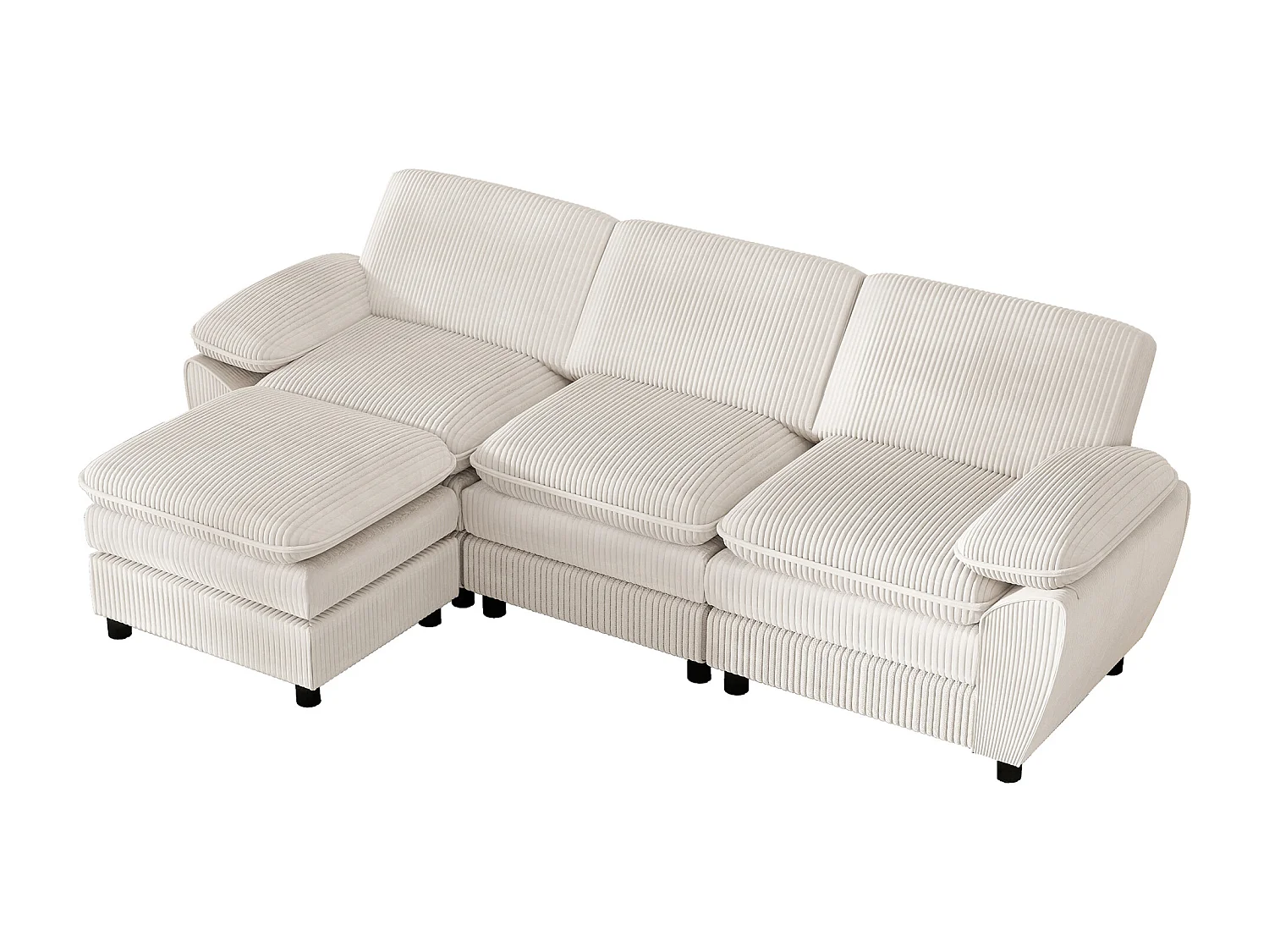 Canapé d'angle droit - Canapé avec coussins de dossier et repose-pieds amovible - beige