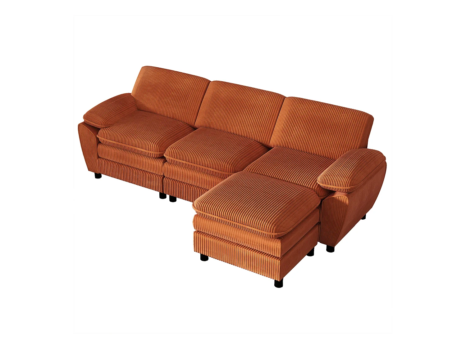 Canapé d'angle droit - Canapé avec coussins de dossier et repose-pieds amovible - orange