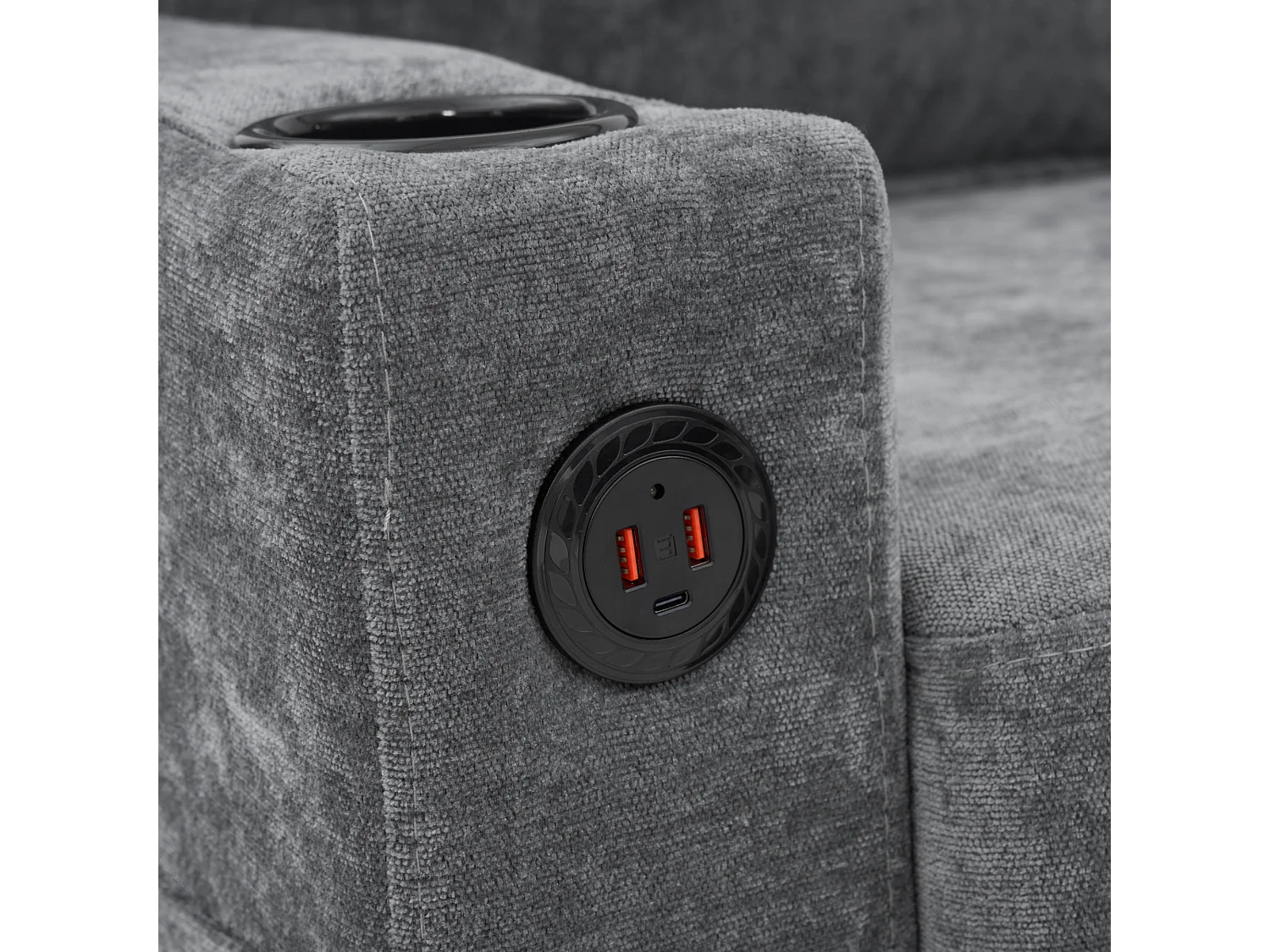 Canapé d'angle droit - Canapé avec 2 porte-gobelets et chargeur USB - lin gris