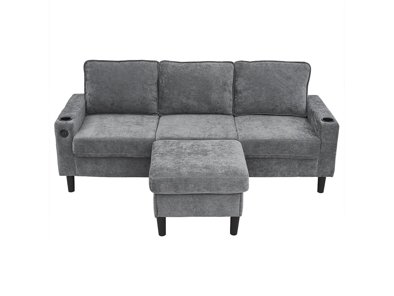 Canapé d'angle droit - Canapé avec 2 porte-gobelets et chargeur USB - lin gris