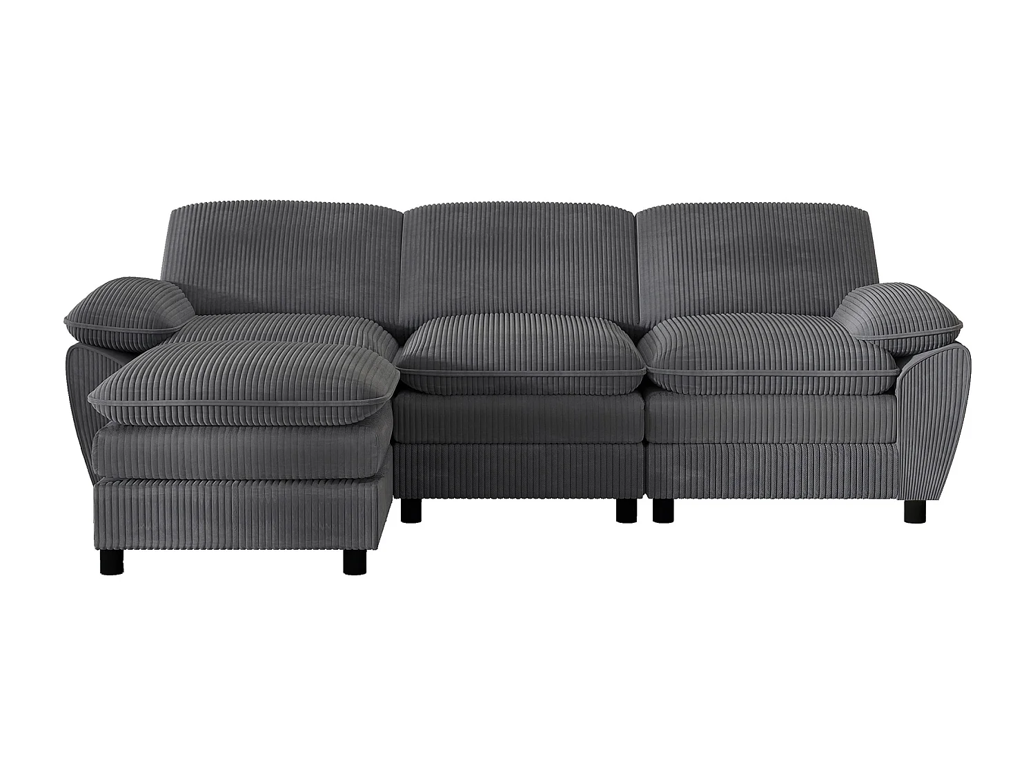 Canapé d'angle droit - Canapé avec coussins de dossier et repose-pieds amovible - gris