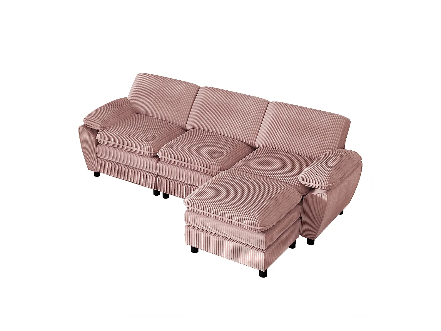 Canapé d'angle droit - Canapé avec coussins de dossier et repose-pieds amovible - rose