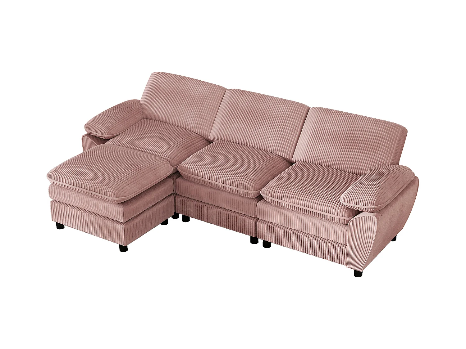 Canapé d'angle droit - Canapé avec coussins de dossier et repose-pieds amovible - rose