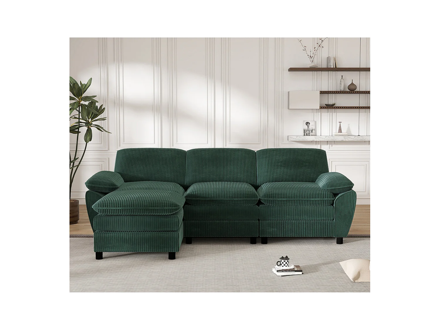 Canapé d'angle droit - Canapé avec coussins de dossier et repose-pieds amovible - vert