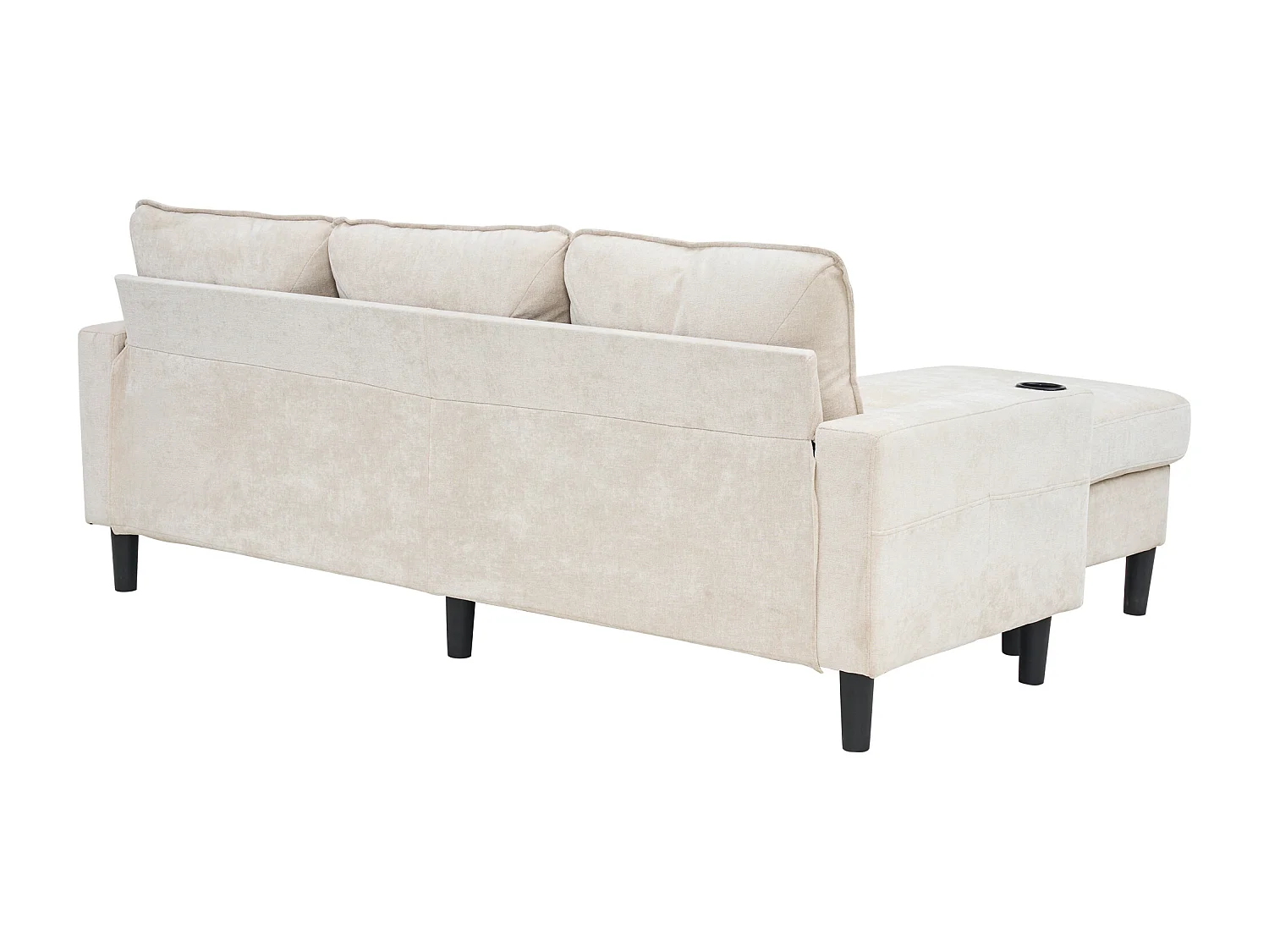 Ecksofa rechts - Sofa mit 2 Getränkehaltern und USB-Ladegerät - beiges leinen