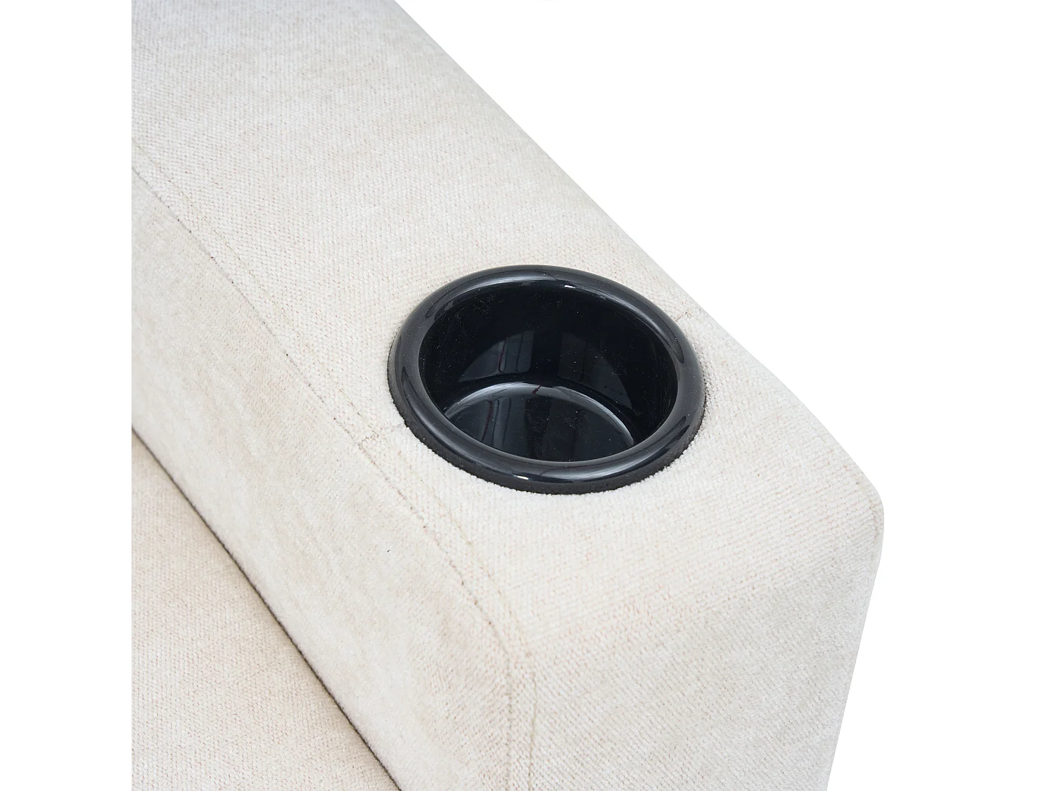 Ecksofa rechts - Sofa mit 2 Getränkehaltern und USB-Ladegerät - beiges leinen