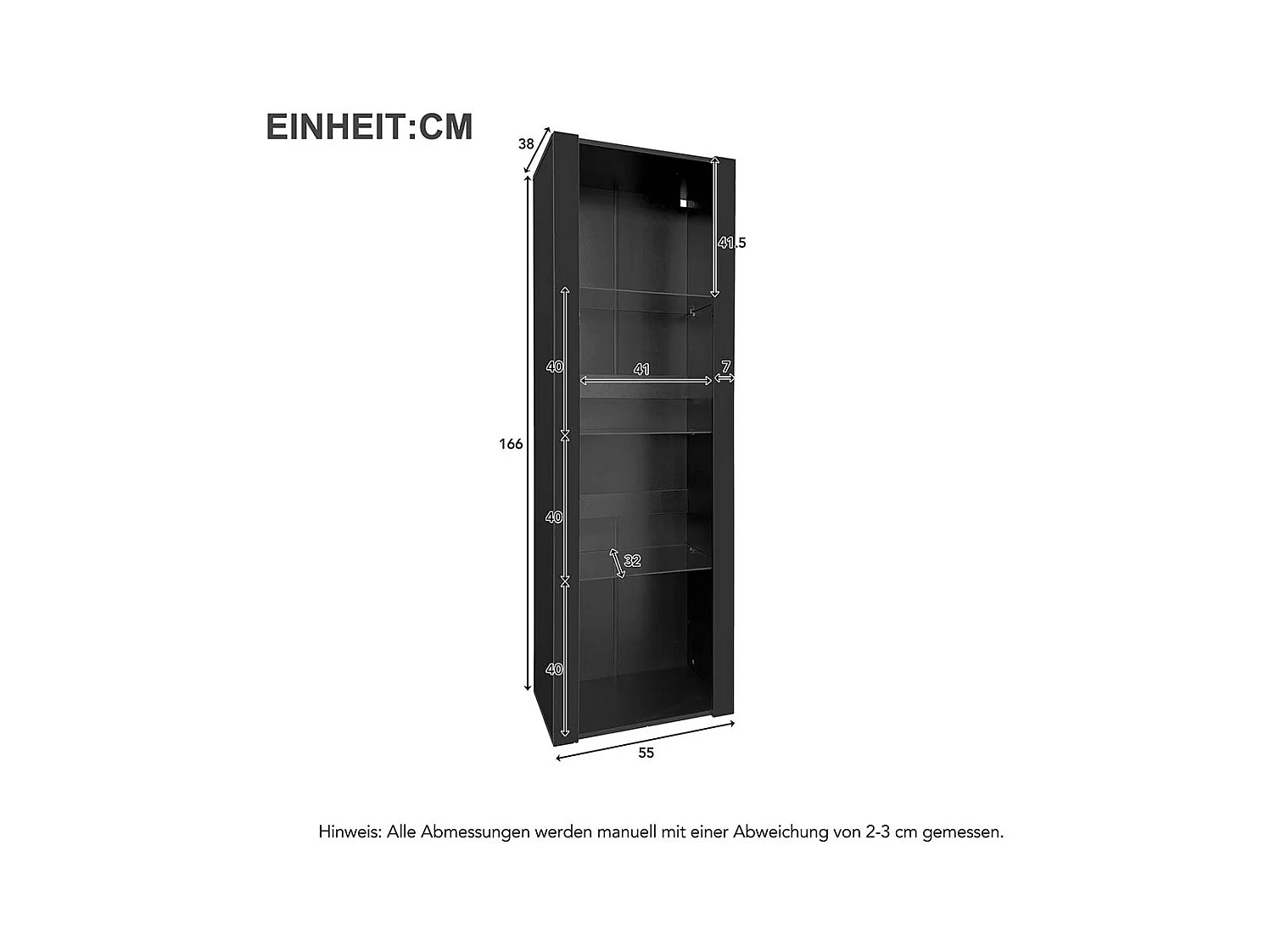 Vitrine noir - Vitrine avec lumières LED et 3 étagères en verre - pour salon et chambre