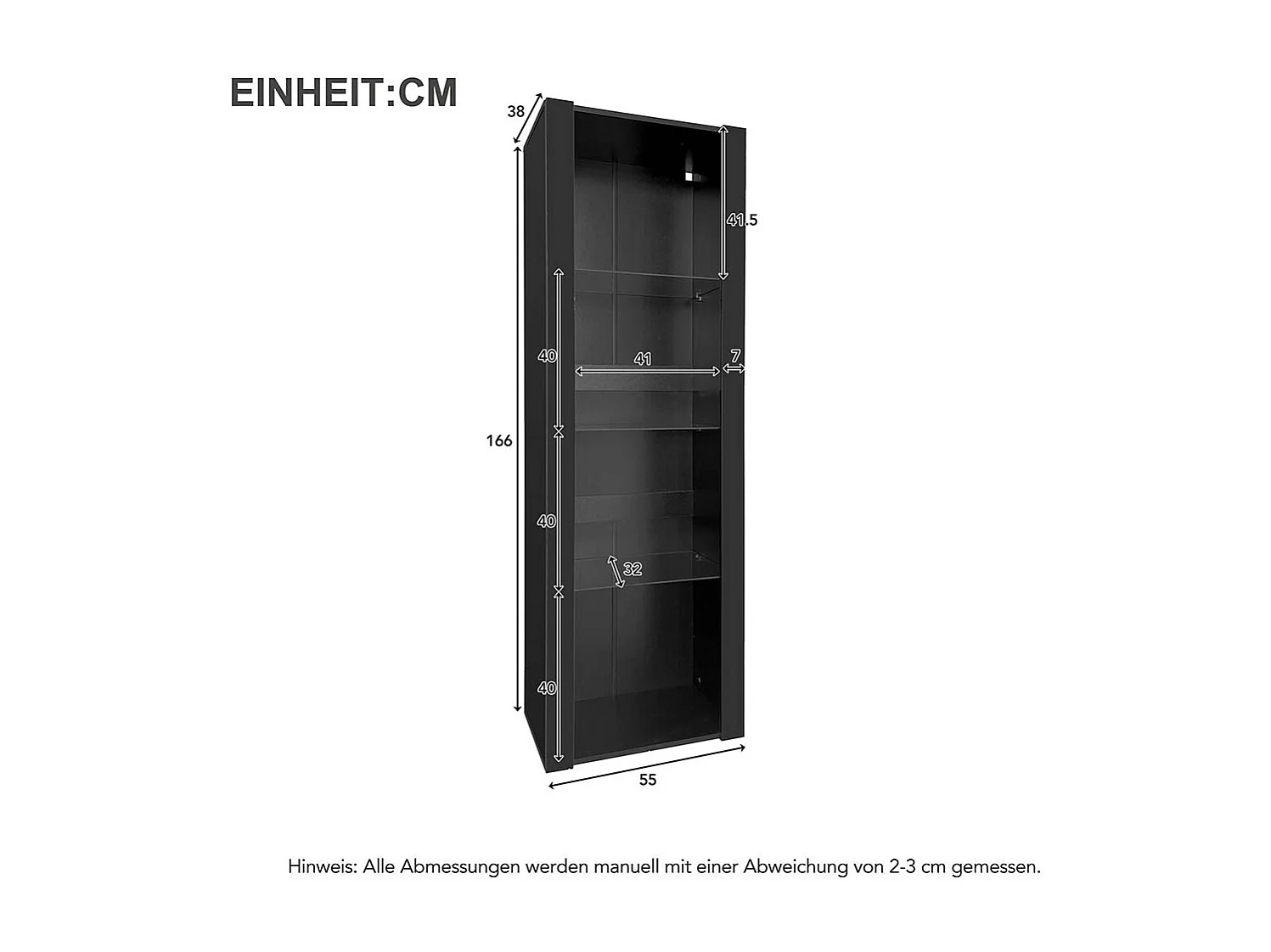 Vitrine noir - Vitrine avec lumières LED et 3 étagères en verre - pour salon et chambre