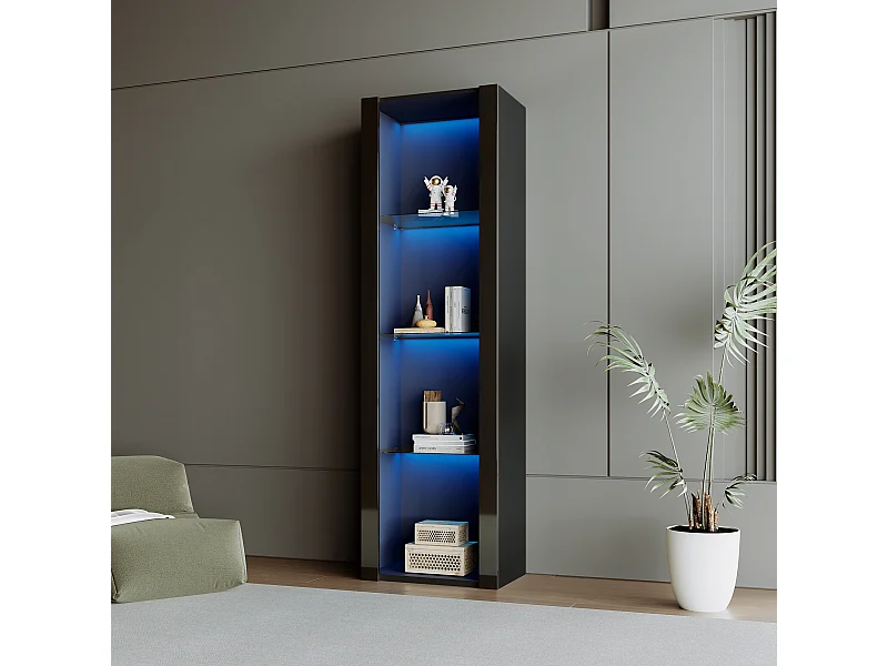 Noir vitrine - Vitrine mit LED-Leuchten und 3 Glasböden - für wohnzimmer und schlafzimmer