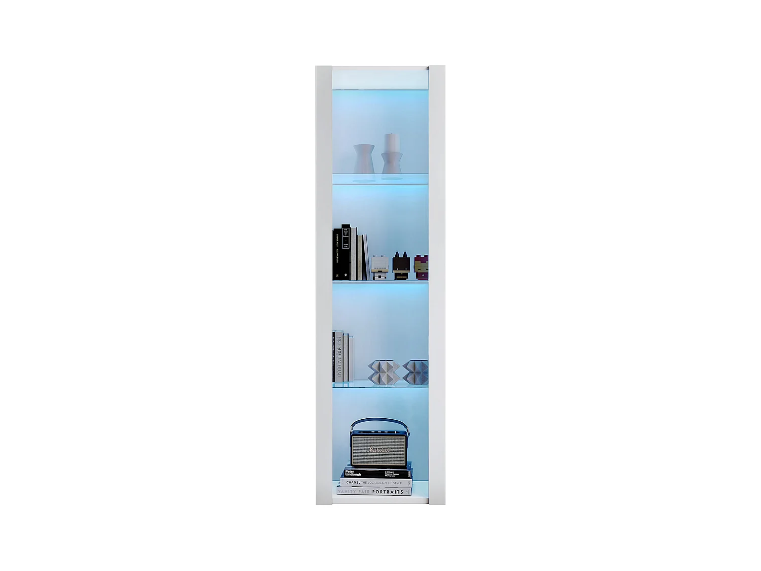 Vitrine blanche - Vitrine avec lumières LED et 3 étagères en verre - pour salon et chambre