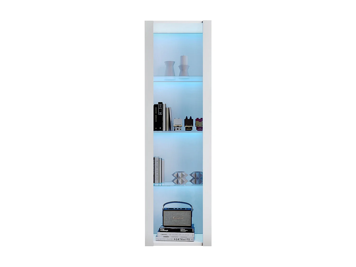 Vitrine blanche - Vitrine avec lumières LED et 3 étagères en verre - pour salon et chambre