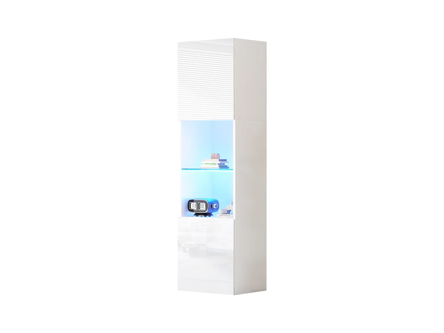 Vitrine blanc - Vitrine avec 2 portes et lumières LED - rangement ouvert - pour salon et chambre