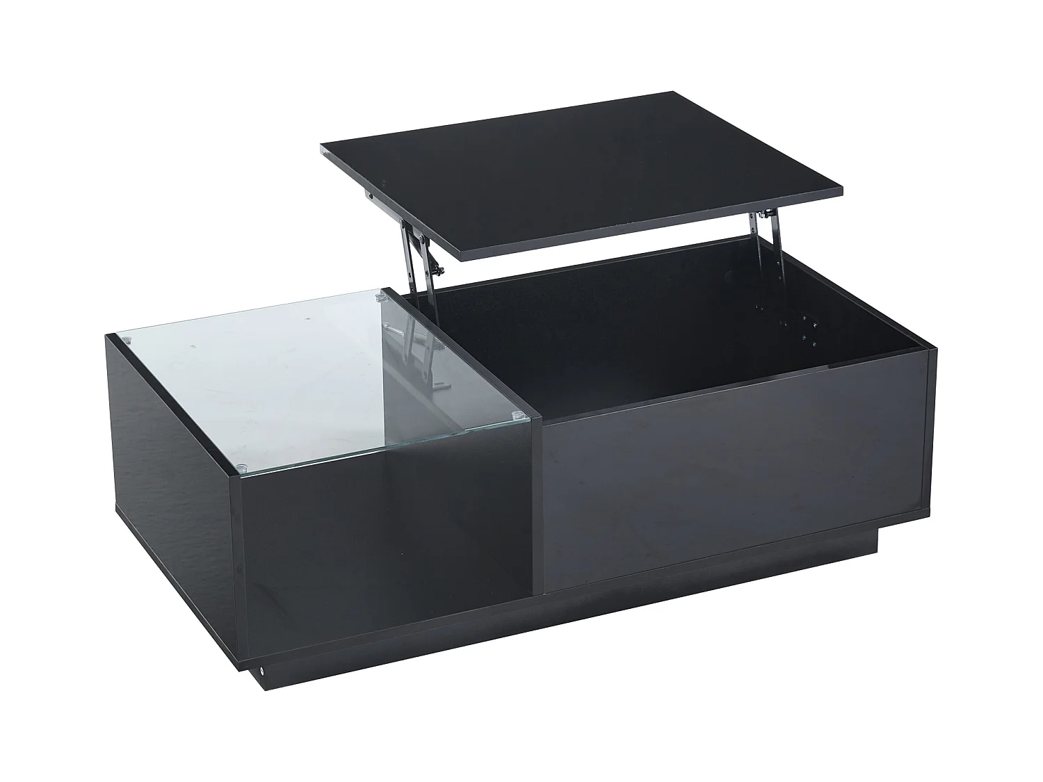 Table basse noir - Table d'appoint avec éclairage LED et hauteur réglable - rangements et étagères cachés - pour le salon