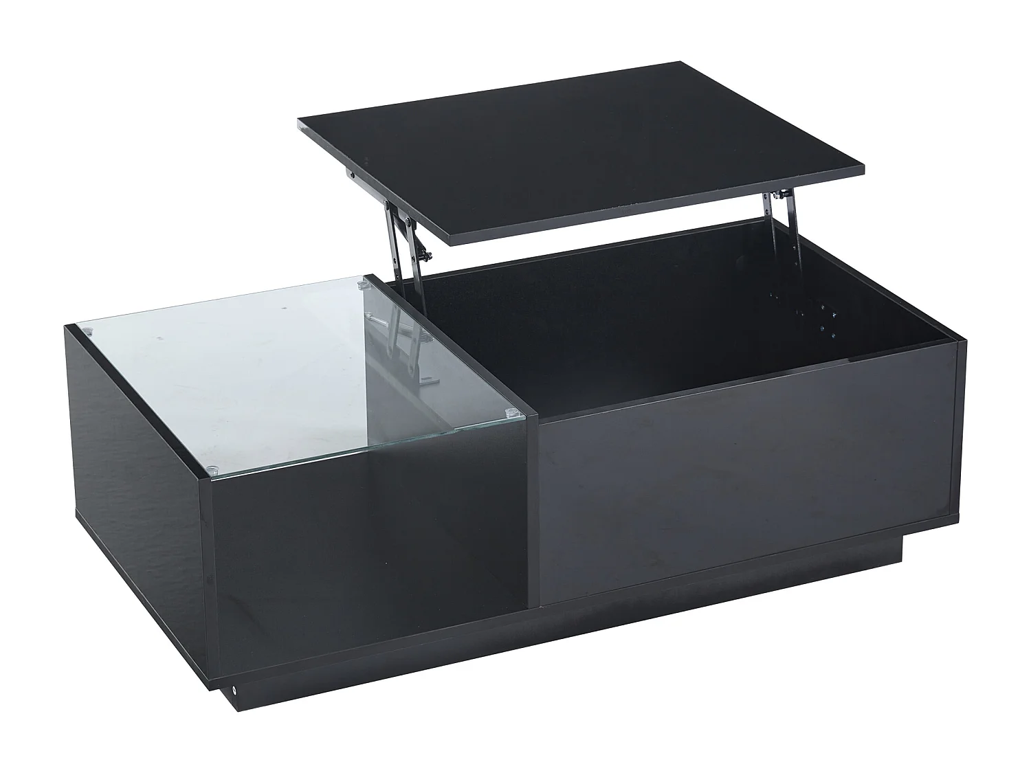 Table basse noir - Table d'appoint avec éclairage LED et hauteur réglable - rangements et étagères cachés - pour le salon