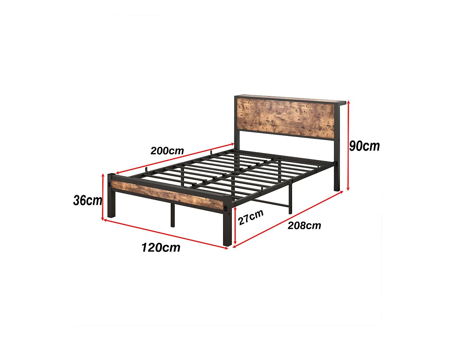 Lit enfant 120x200 cm - Cadre de lit avec tête de lit et rangement sous le lit - marron - sans matelas