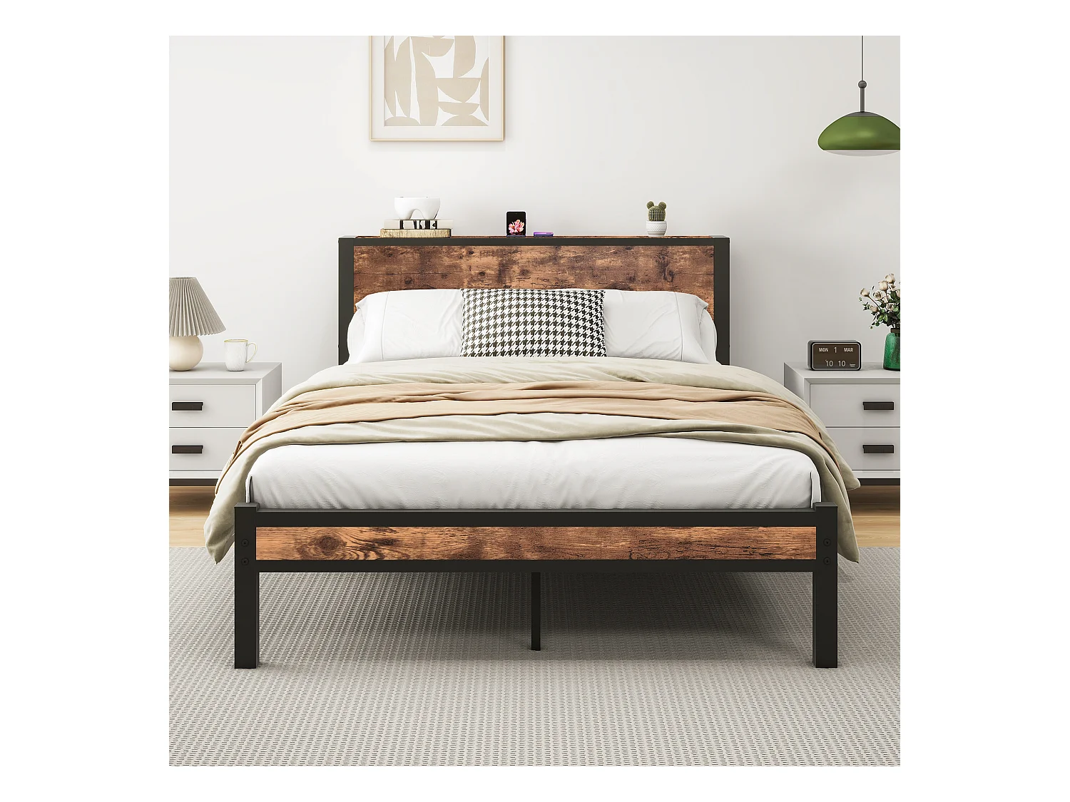 Cama para adultos 140x200 cm - Estructura de cama con cabecero y espacio de almacenaje bajo la cama - marrón - sin colchón