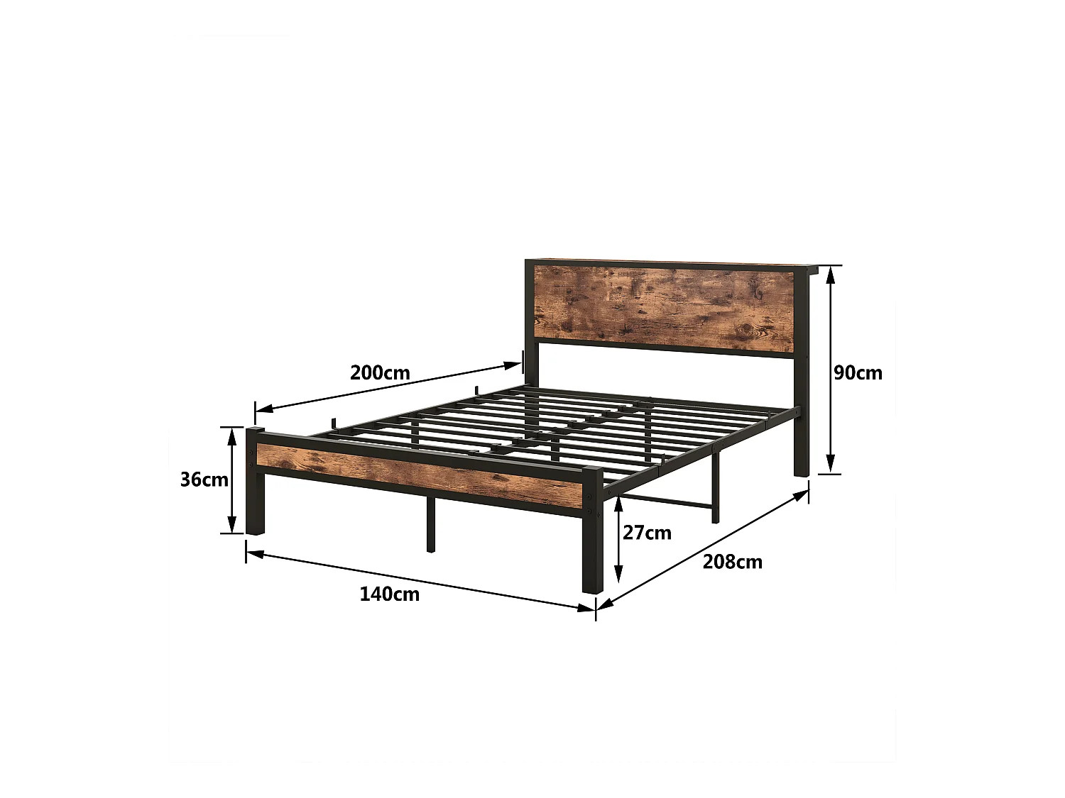Cama para adultos 140x200 cm - Estructura de cama con cabecero y espacio de almacenaje bajo la cama - marrón - sin colchón